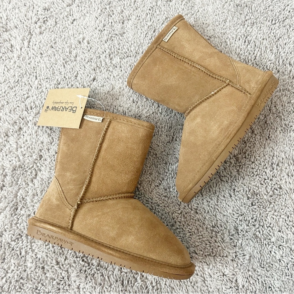 New Bearpaw Emma Youth Brown Tan Hickory II Tall Suede Little Girls Boots Sz 1